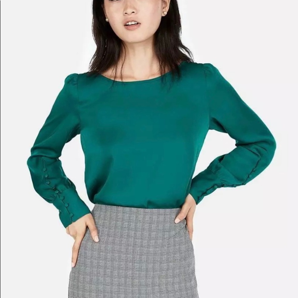 Express Puff Sleeve Burton-Cuff Blouse, Size M